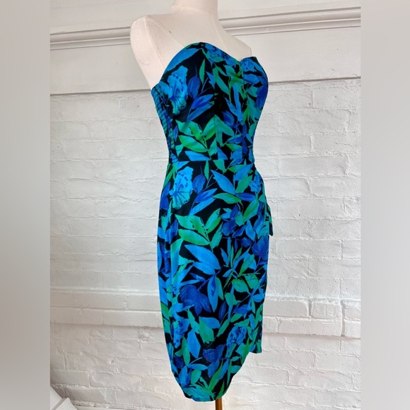 Vintage Byers Too 80’s Floral Strapless Dress Sweetheart Corset Tulip Side Tie - Picture 3 of 16